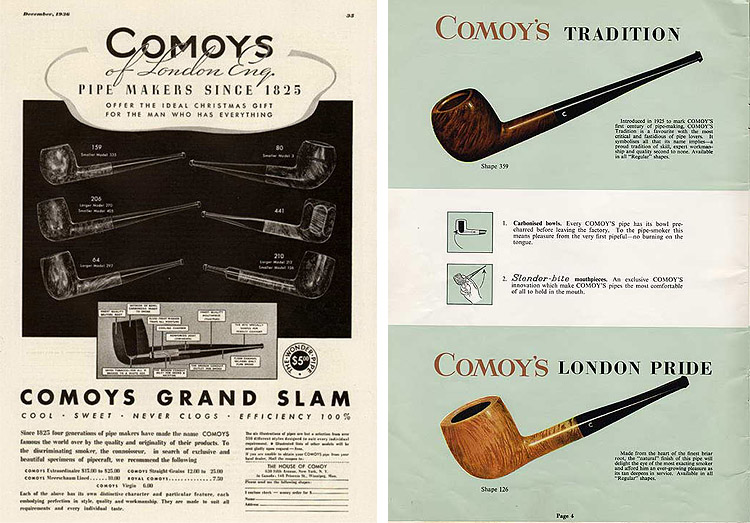 Рекламная полоса Comoy's, декабрь 1936 года. | Страница каталога, 1960 год