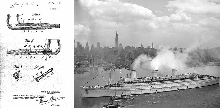 Патент Comoy's Grand Slam, 1933 год | «Королева Мария» в заливе Нью-Йорка, 20 июня 1945 года