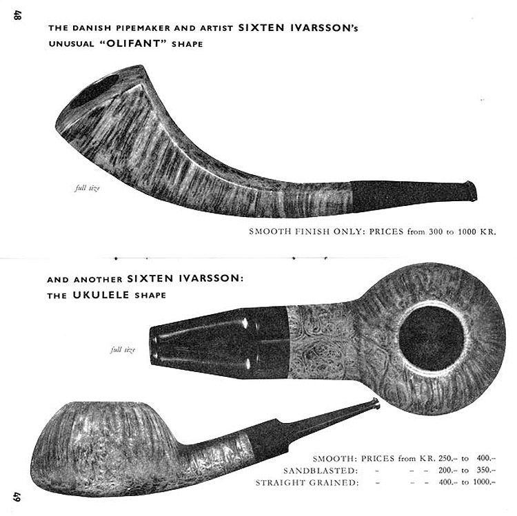 Курительные трубки Сикстена Иварссона. Страницы из каталога Pipe-Dan, 1961-62 год. | Фото: PipePages.com